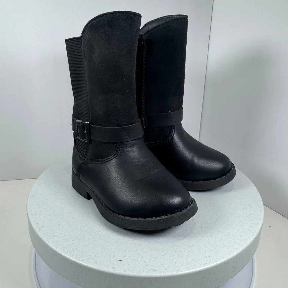 OshKosh B'gosh Girls Moto Boots Black Faux Leather Zip Size‎ 5